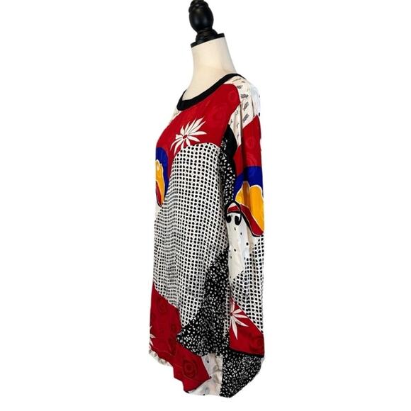 Vintage 80s Silk Abstract Modernist Blouse John Yang Size 14 Tunic Length - Picture 2 of 9